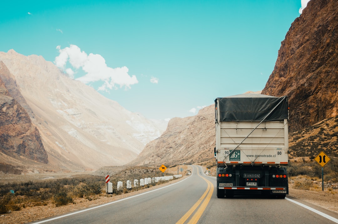 truck in between the mountains
